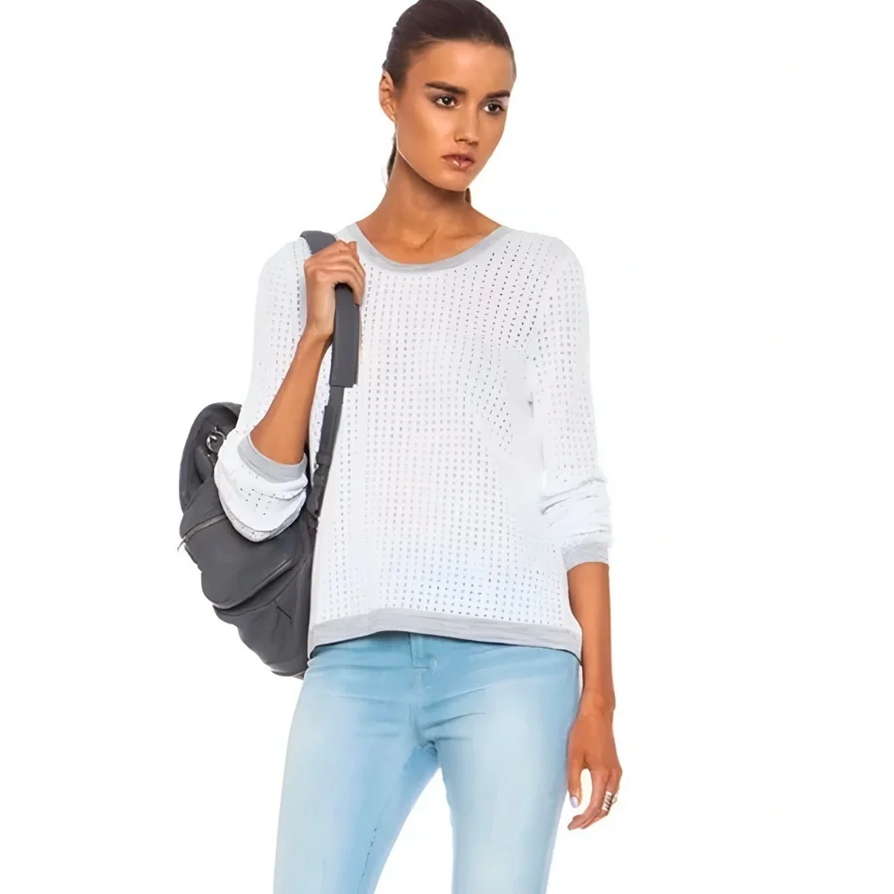 NWOT Rag & Bone Ariana White Perforated Pullover Sweater Size X-Small - Picture 2 of 10